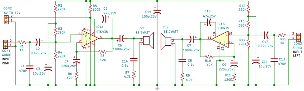 Circuit Diagram for Stereo AF Amplifier